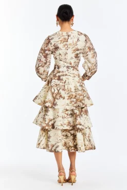 Rhonda Convertible Midi Dress in Chestnut Toile