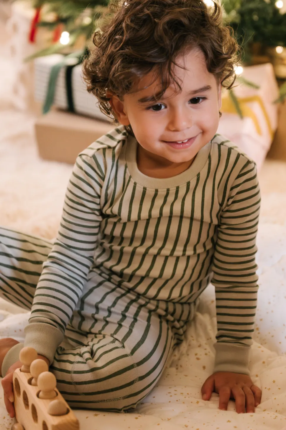 Ribbed Kids Pajama in Stripes Away Evergreen