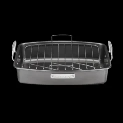 Roasting And Lasagna Pans 17" x 13" Nonstick Roaster with V-Rack in Black
