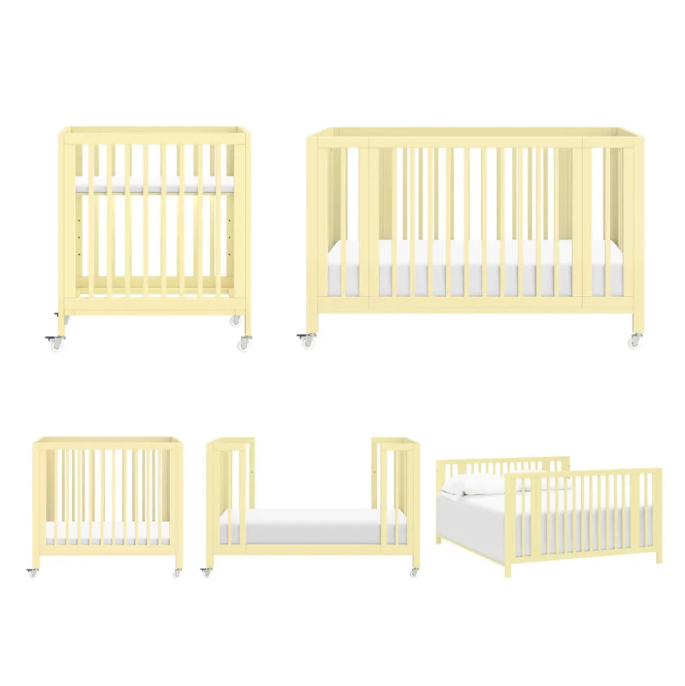 Rolli 9-in-1 Convertible All-Stages® Crib with Bassinet & Toddler Bed Conversion Kits in Pale Yellow