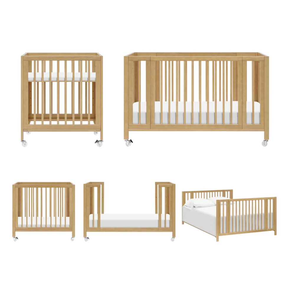 Rolli 9-in-1 Convertible All-Stages® Crib with Bassinet & Toddler Bed Conversion Kits in Honey