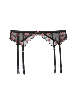 Rose & Vine Embroidery Garter Belt in Black