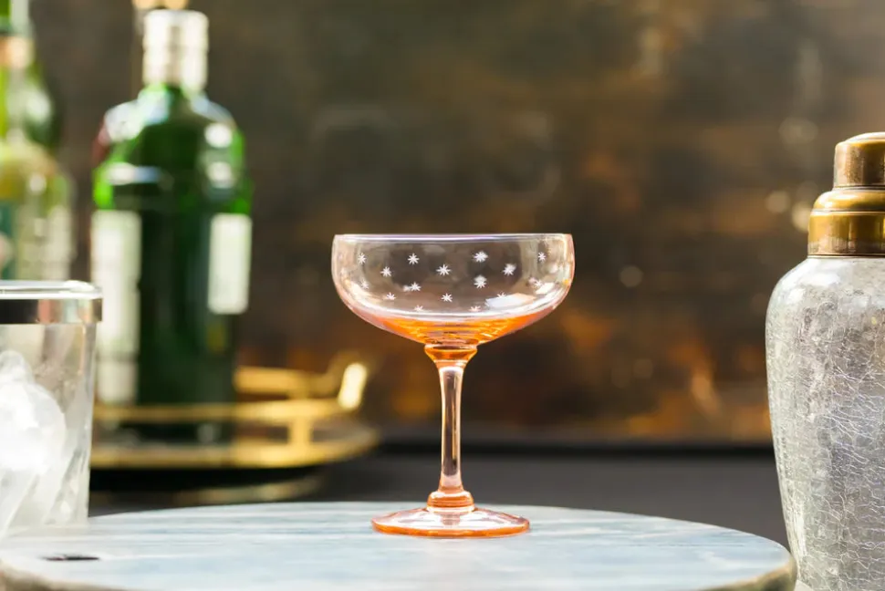 Rose Cocktail Glasses With Stars Design, Set of 4