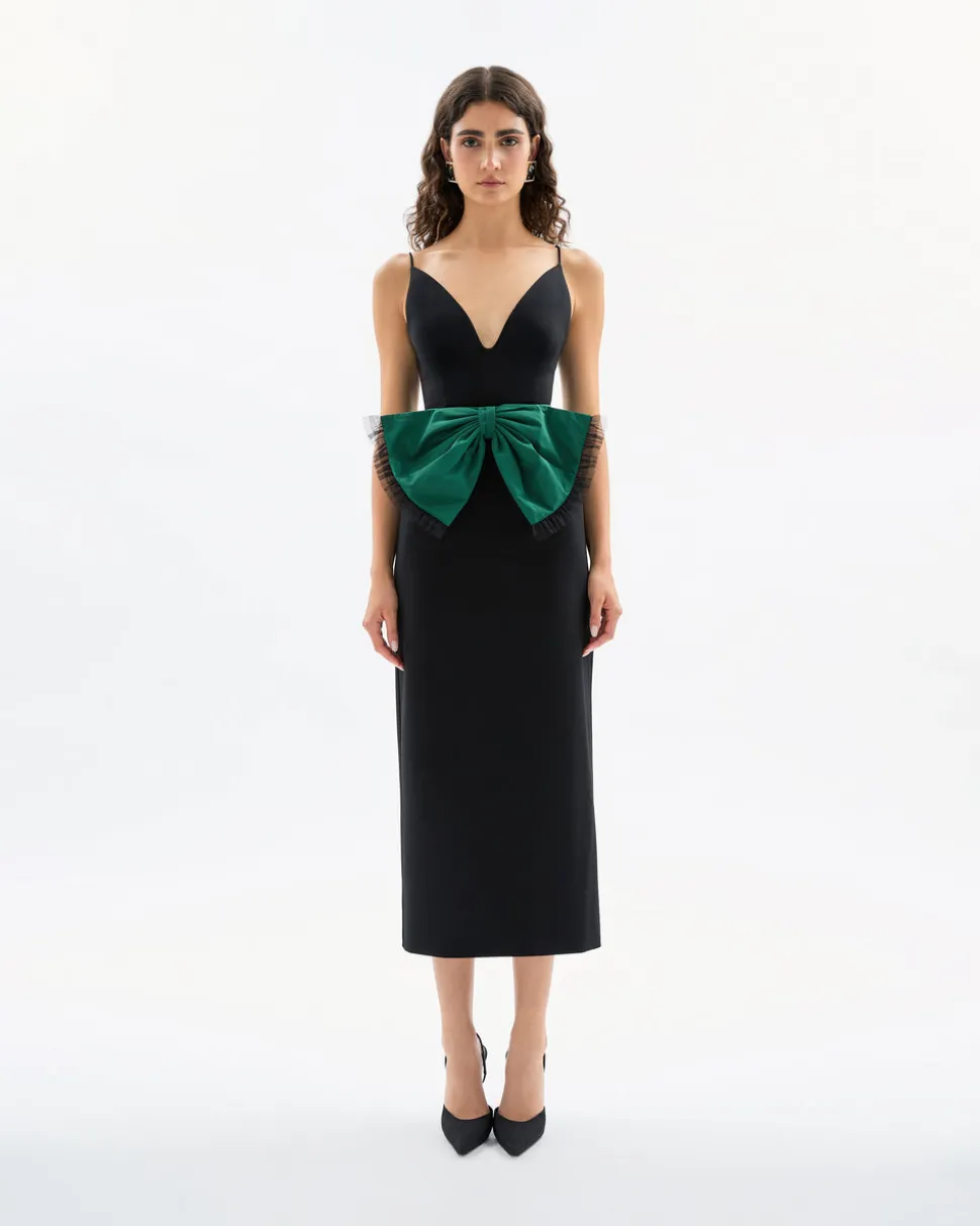 Rose Dress in Noir & Emerald Multi