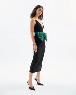 Rose Dress in Noir & Emerald Multi