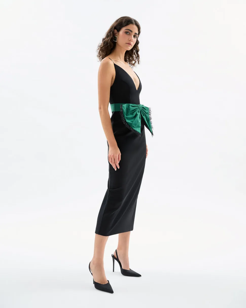 Rose Dress in Noir & Emerald Multi