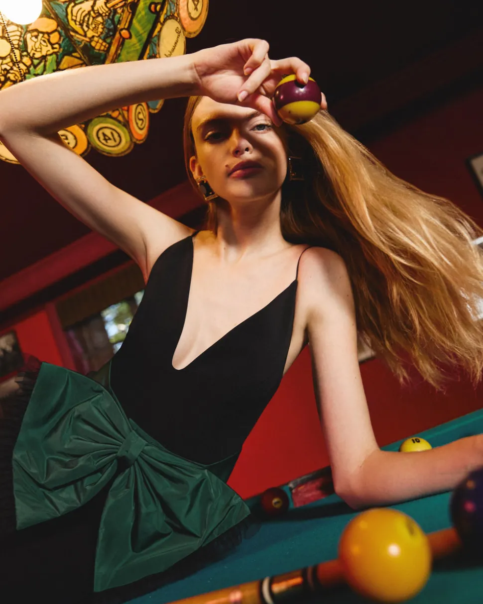 Rose Dress in Noir & Emerald Multi