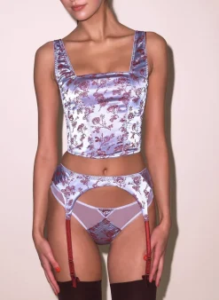 Rose Jacquard Top Stitch Garter Belt
