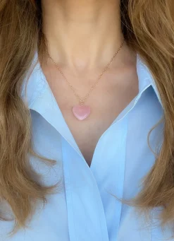 Rose Quartz Heart Pendant on Gold Chain