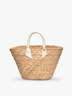 Rosie Woven Straw Ribbon-Handle Tote