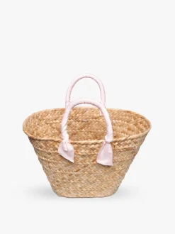 Rosie Woven Straw Ribbon-Handle Tote