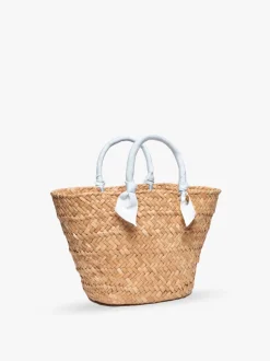 Rosie Woven Straw Ribbon-Handle Tote