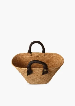 Rosie Woven Straw Ribbon-Handle Tote