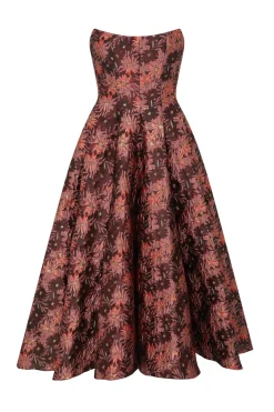 Rousseau Burgundy Floral Brocade Midi Dress