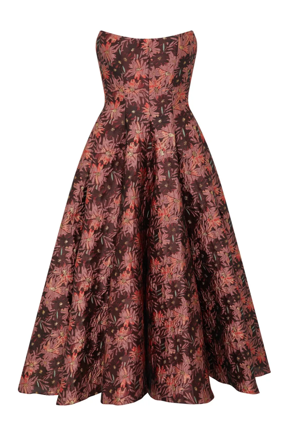 Rousseau Burgundy Floral Brocade Midi Dress