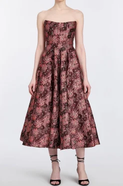 Rousseau Burgundy Floral Brocade Midi Dress