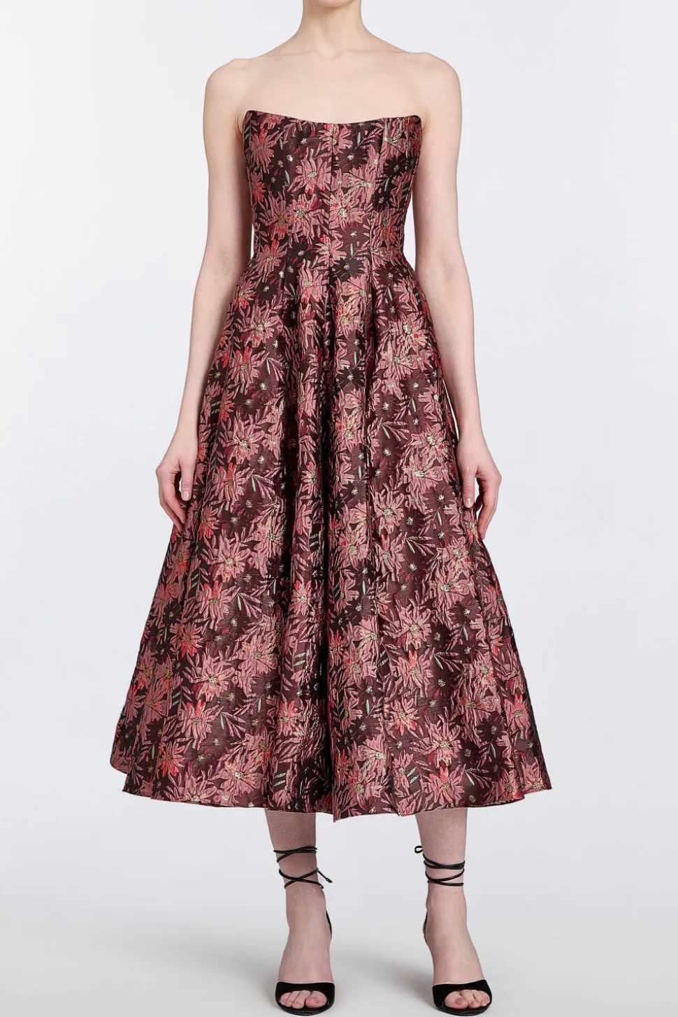 Rousseau Burgundy Floral Brocade Midi Dress