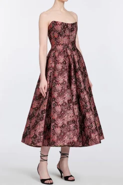 Rousseau Burgundy Floral Brocade Midi Dress