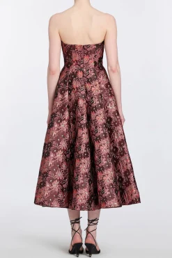 Rousseau Burgundy Floral Brocade Midi Dress