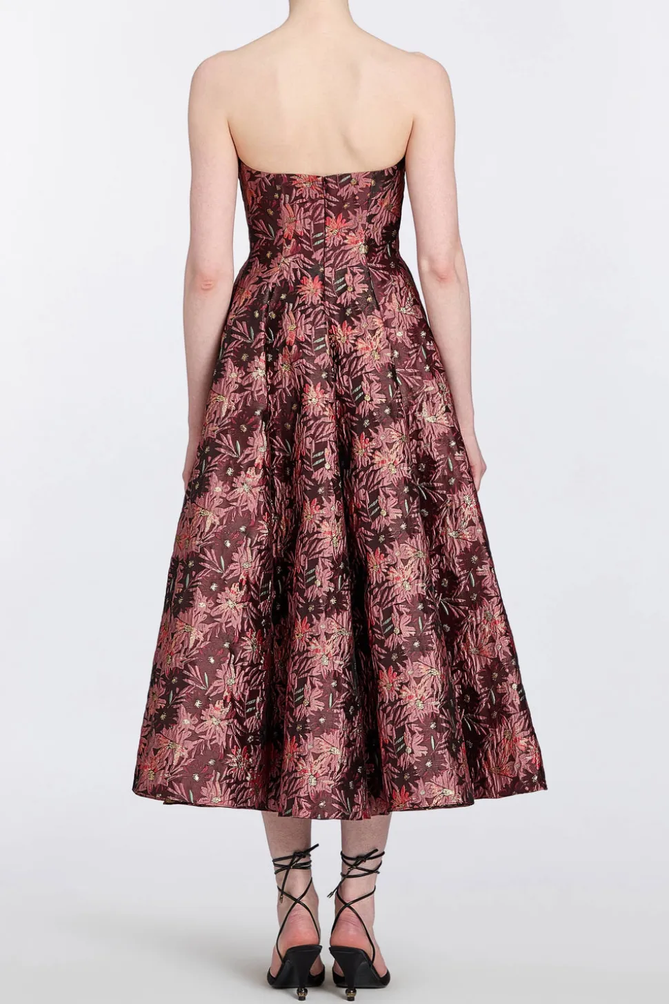Rousseau Burgundy Floral Brocade Midi Dress