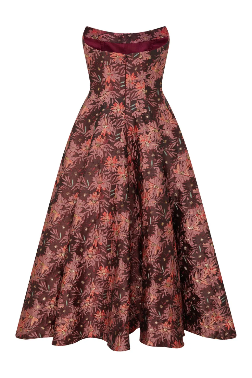 Rousseau Burgundy Floral Brocade Midi Dress
