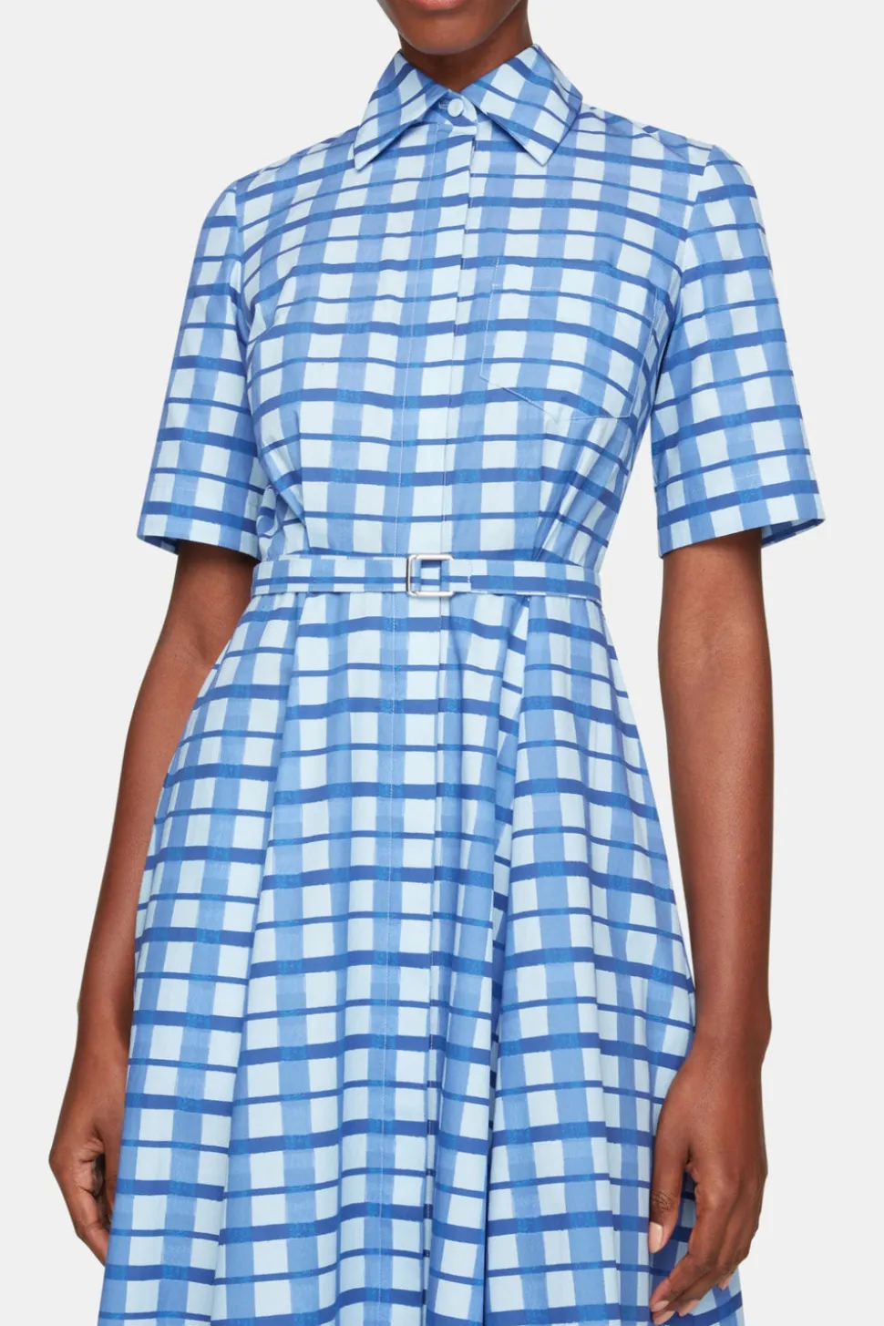 Rubie Dress In Blue Painted Gingham Cotton Poplin