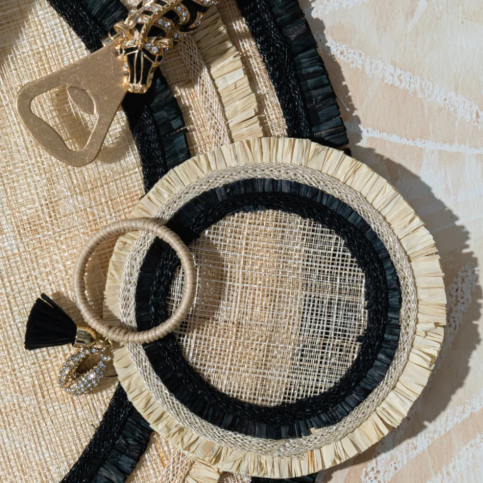 Ruffle Edge Straw Coasters in Black