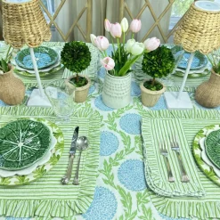 Ruffle Napkin in Green Stripes, Set of 4