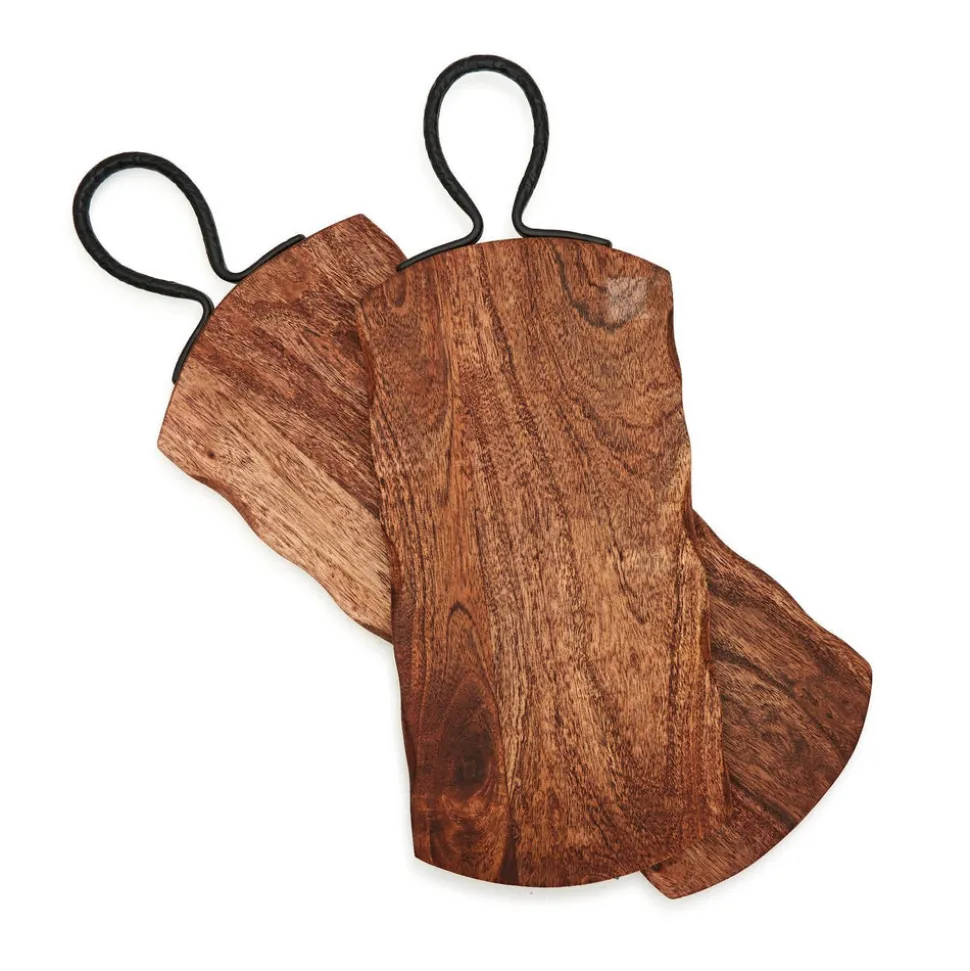 Rustic Edge Serving Boards with Hammered Iron Handle