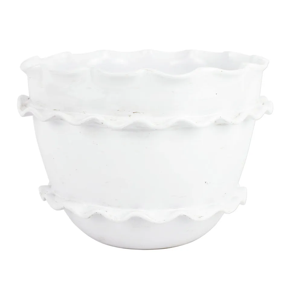 Rustic Garden White Ruffle Round Planter