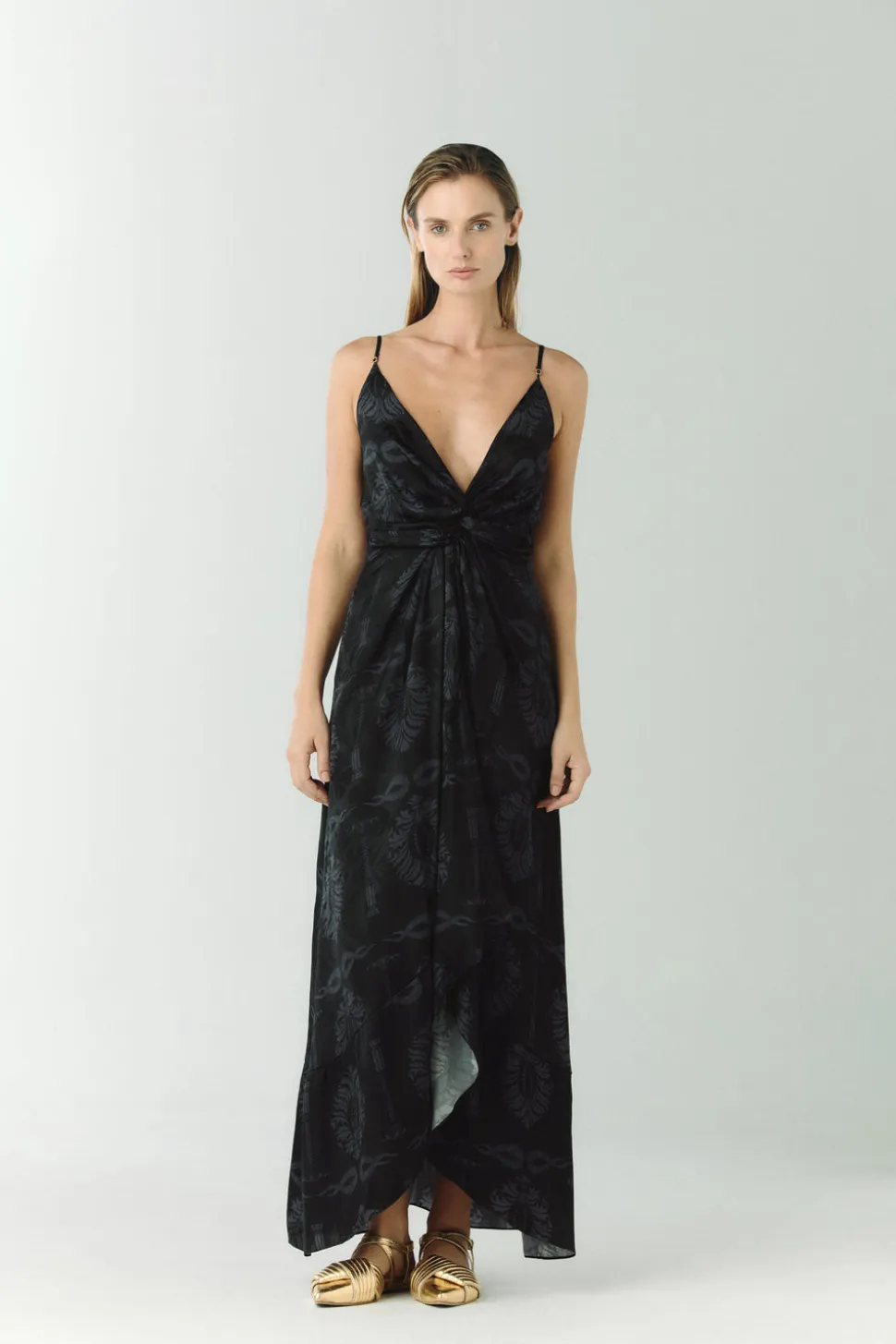 Sabina Silk Jacquard Midi Dress in Black