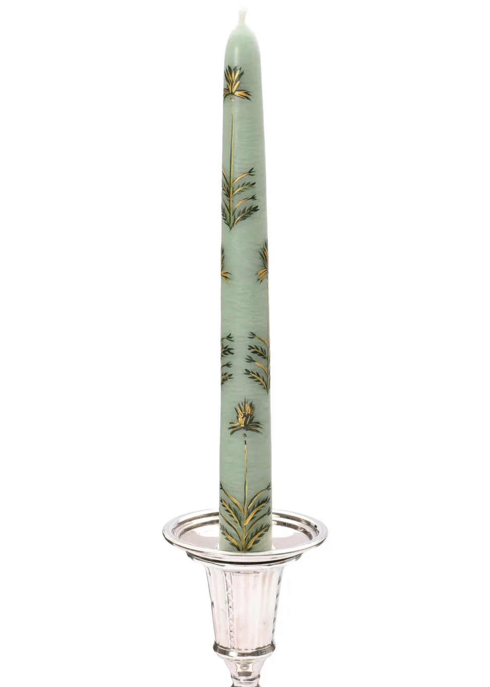 Sage Chrysanthemum Hand-Painted Taper Candles Set of Two