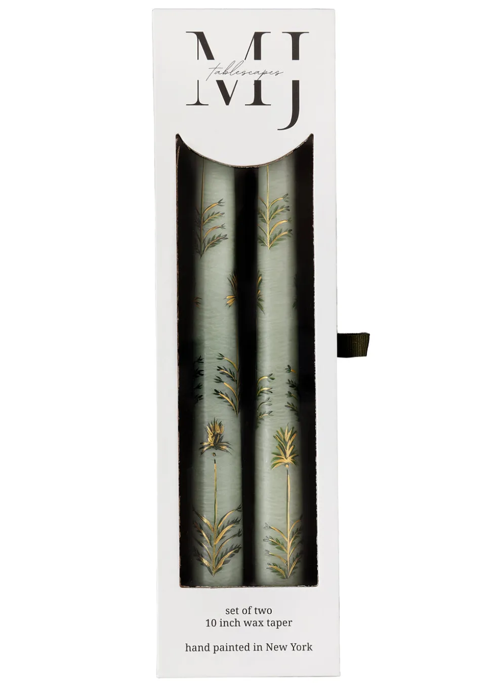 Sage Chrysanthemum Hand-Painted Taper Candles Set of Two