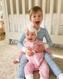 Sailor Hearts Two Piece Kids Pajamas in Chatham Blue