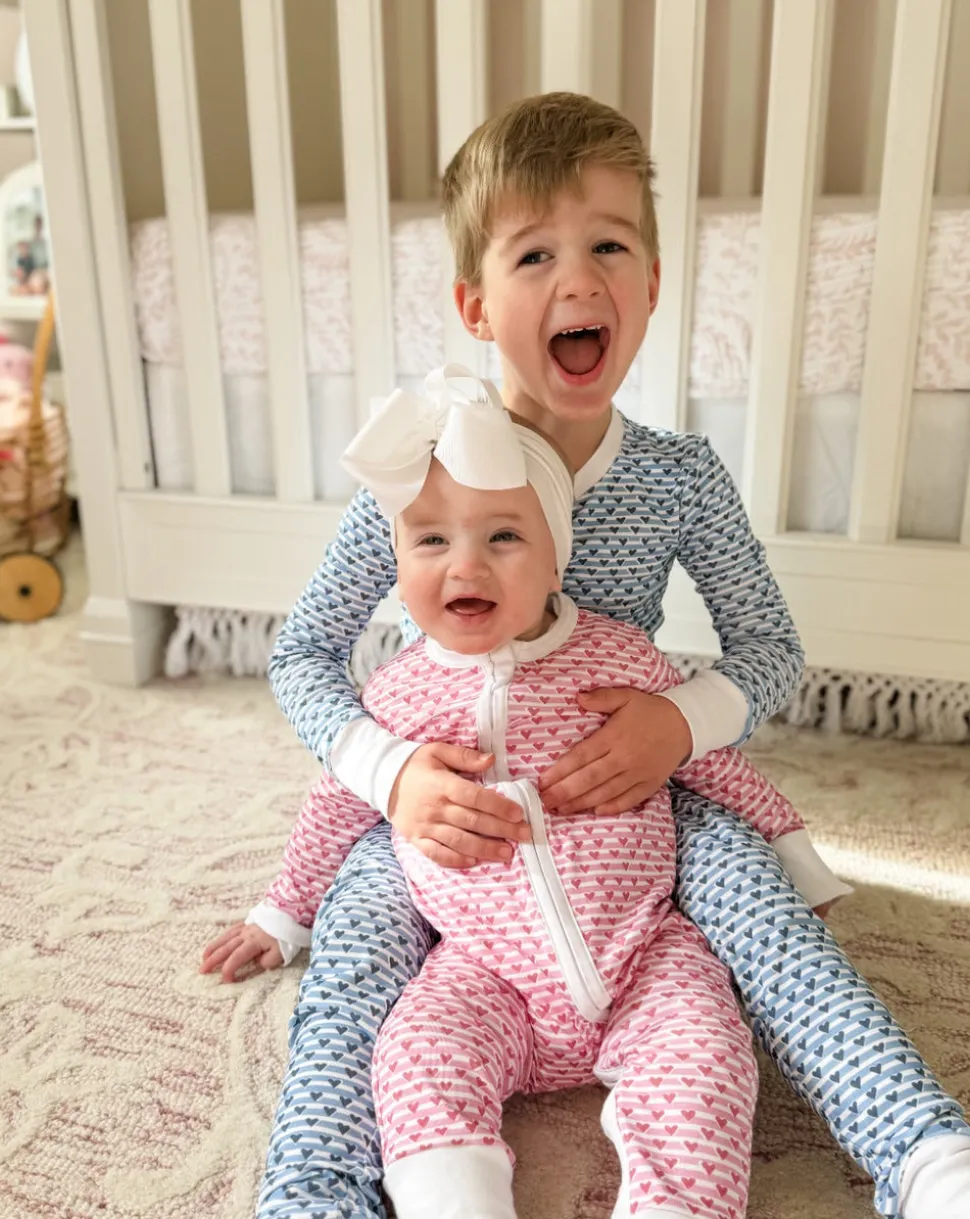 Sailor Hearts Two Piece Kids Pajamas in Chatham Blue