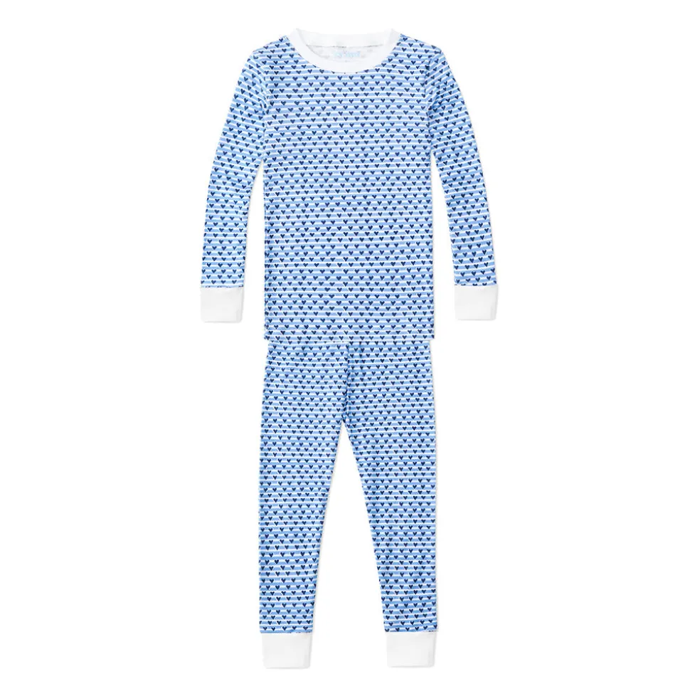 Sailor Hearts Two Piece Kids Pajamas in Chatham Blue