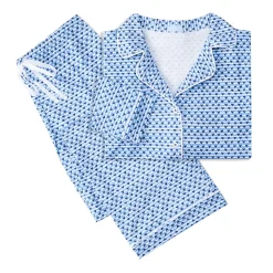 Sailor Hearts Women's Button Front Long Pajama Set in Chatham Blue