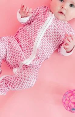 Sailor Hearts Zip Baby Onesie in Posie Pink