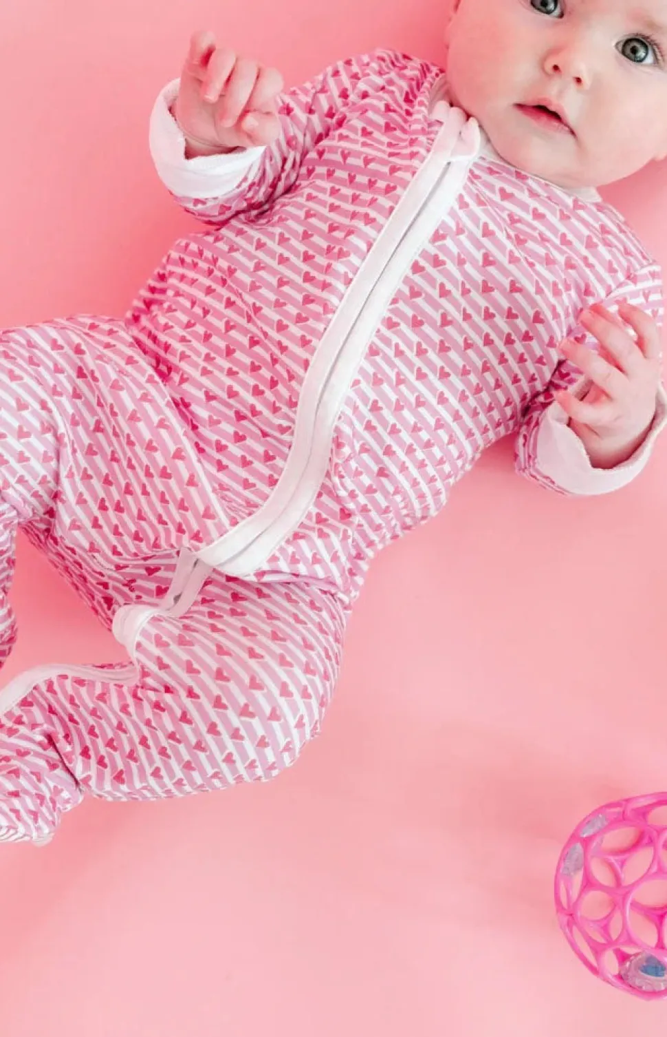 Sailor Hearts Zip Baby Onesie in Posie Pink