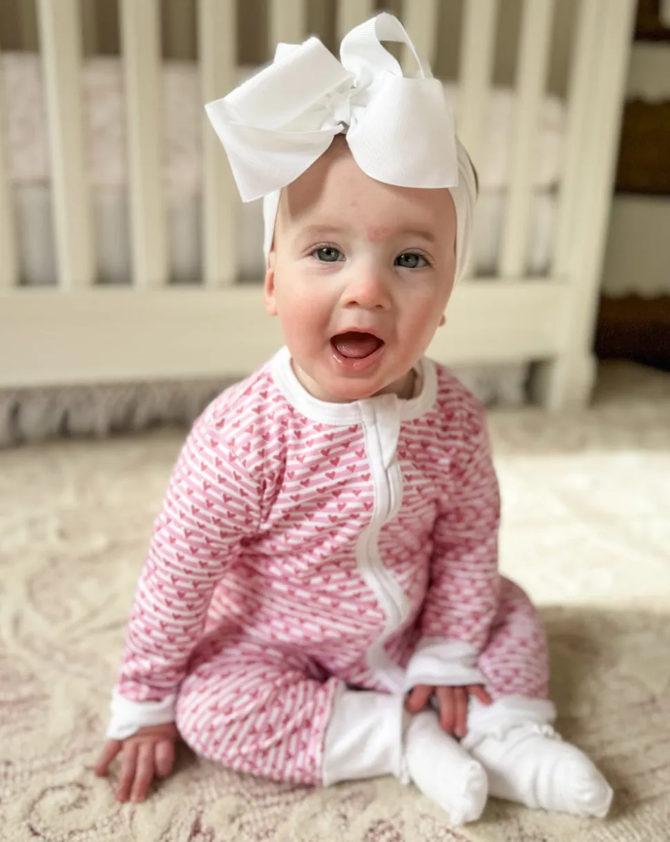 Sailor Hearts Zip Baby Onesie in Posie Pink