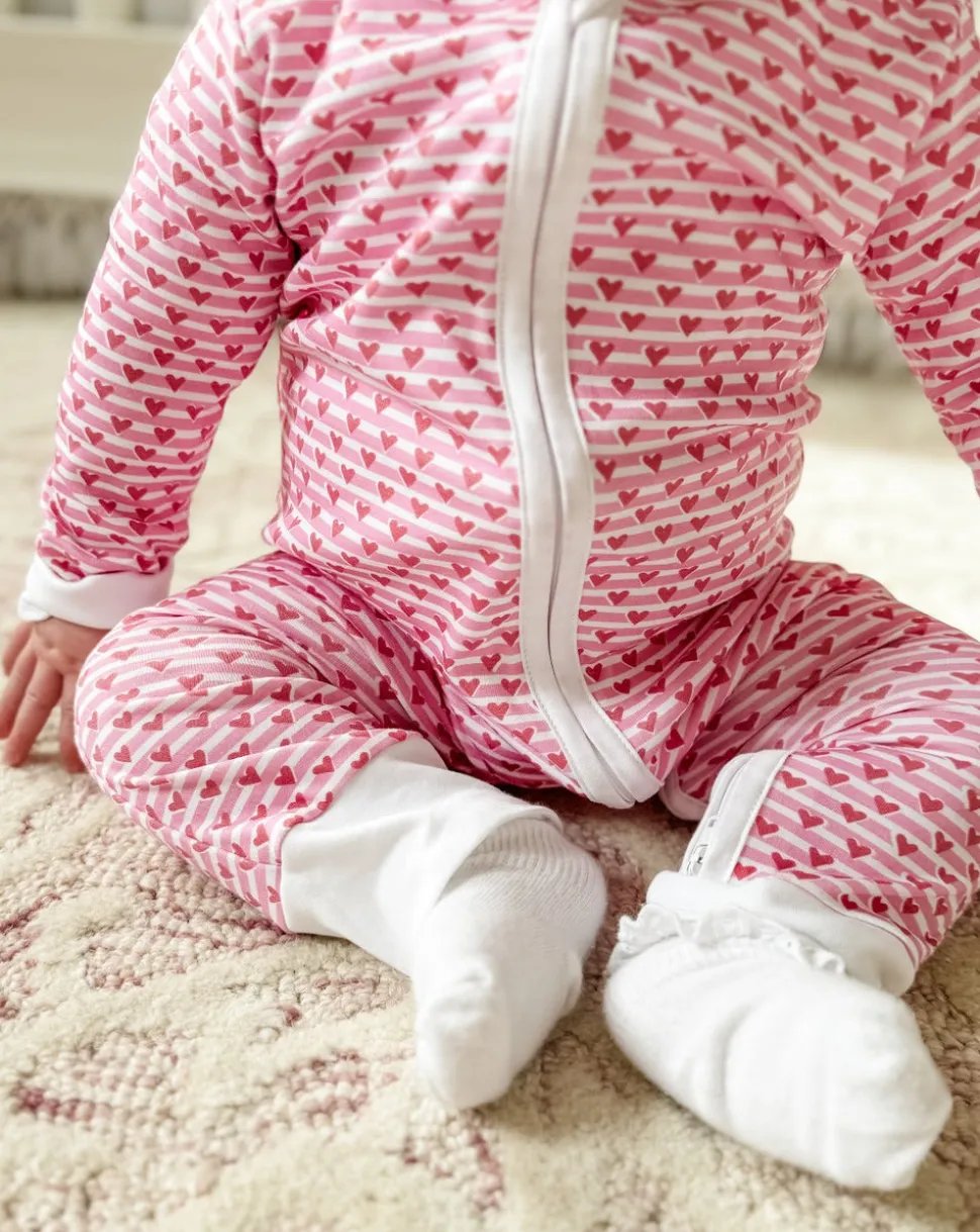 Sailor Hearts Zip Baby Onesie in Posie Pink