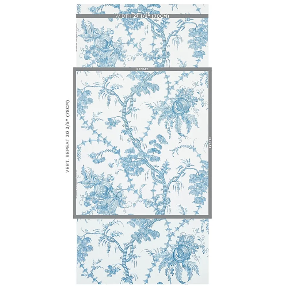 San Cristobal Toile Wallpaper in Peacock