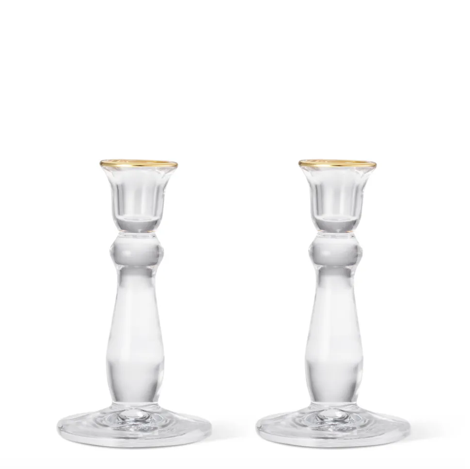 Sancia Tall Taper Candleholders in Gold Rim in, Set of 2