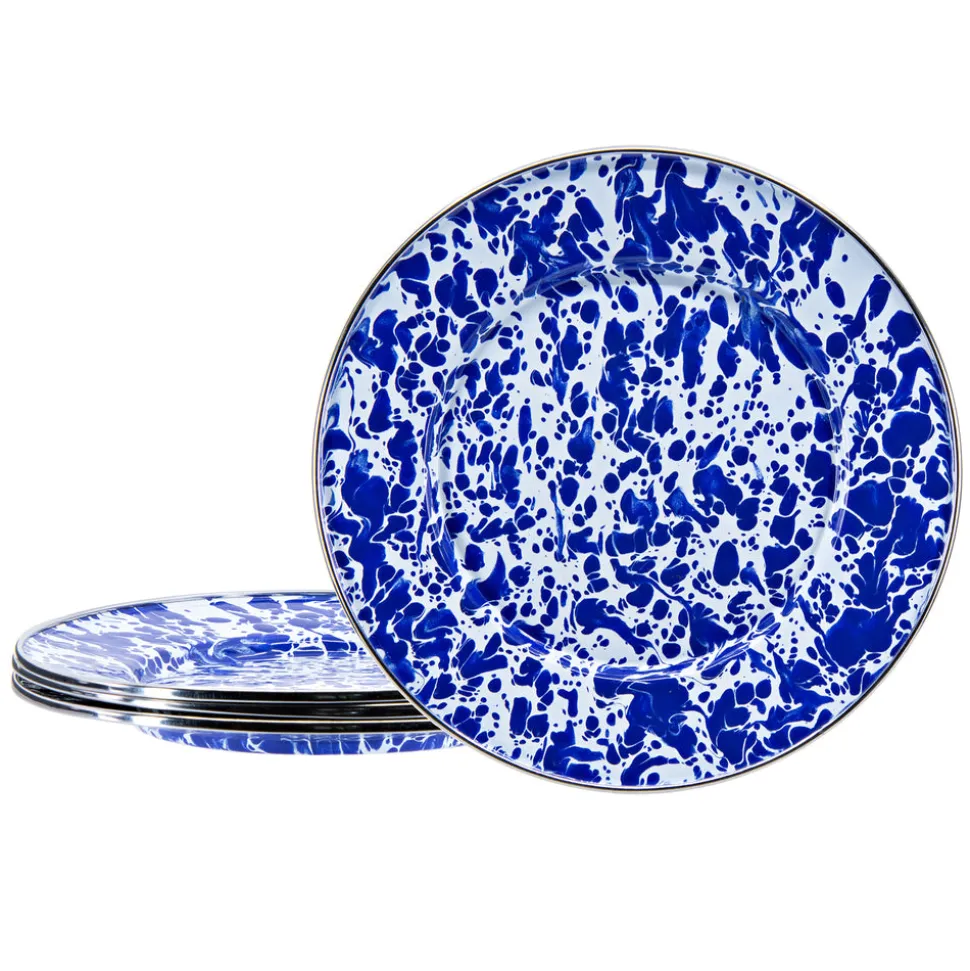 Sandwich Plates in Cobalt Swirl, Set of 4