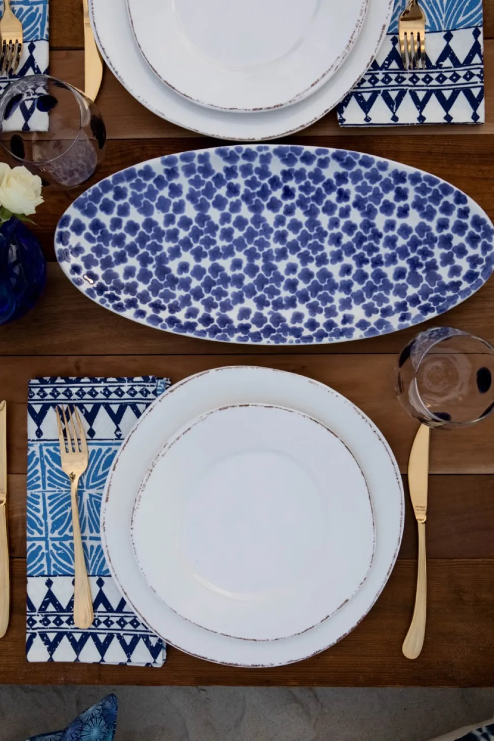 Santorini Flower Narrow Oval Platter