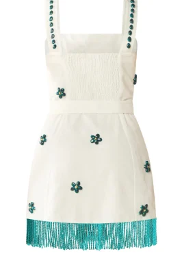 Sarah Bird Mini Dress in White with Painted Beads