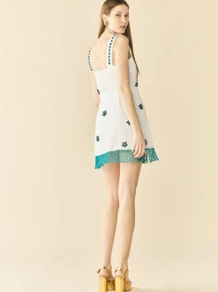 Sarah Bird Mini Dress in White with Painted Beads