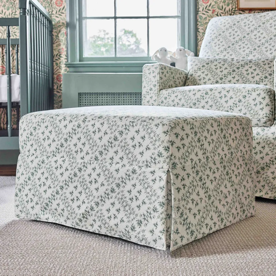Sarah Flint x Namesake Crawford Gliding Ottoman in Eco-Performance Fabric | Water Repellent & Stain Resistant in Green Lattice Performance Eco-Weave