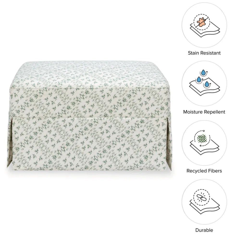 Sarah Flint x Namesake Crawford Gliding Ottoman in Eco-Performance Fabric | Water Repellent & Stain Resistant in Green Lattice Performance Eco-Weave