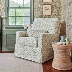 Sarah Flint x Namesake Crawford Swivel Glider in Eco-Performance Fabric | Water Repellent & Stain Resistant in Green Lattice Performance Eco-Weave